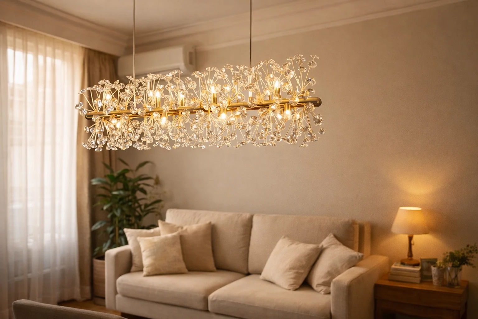 Lustre de Cristal K9 Moderno Luxo para Sala de Estar e Sala de Jantar Luminária Pendente Decorativa Soquete G9 luminaria em um ambiente decorado